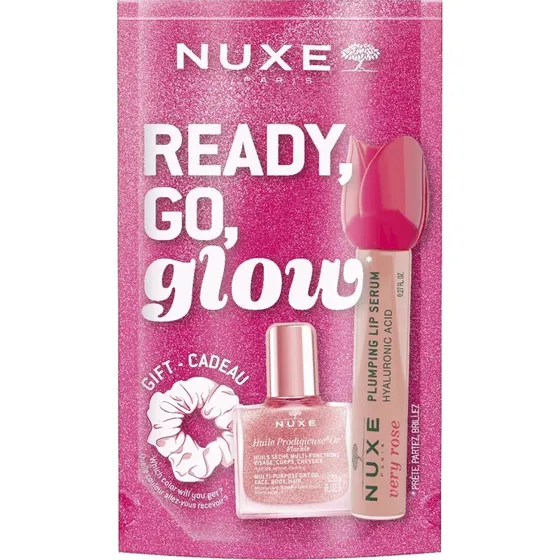 Nuxe Ready Go Glow Pink Kit con Siero Labbra e Olio Prodigieux Or
