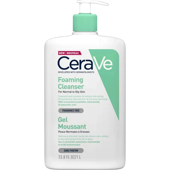 CeraVe Schiuma Detergente Viso e Corpo per Pelli Normali o Grasse, 1000 ml