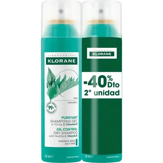 Klorane Shampoo Secco Purificante all'Ortica Duplo 2x150ml