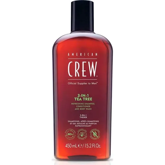 American Crew 3 in 1 Shampoo, Balsamo e Gel Doccia Tea Tree 450 ml