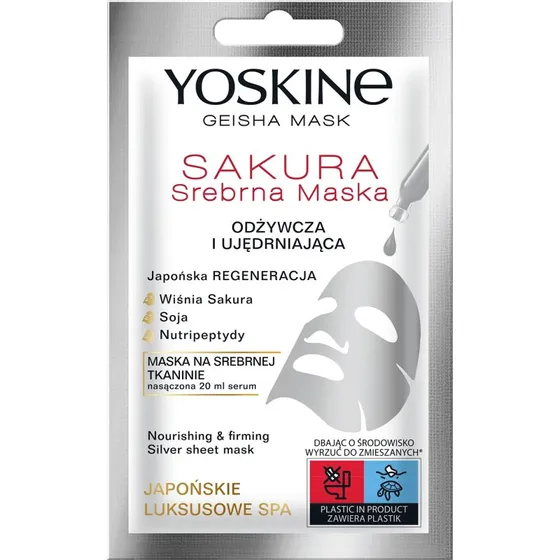 Yoskine Geisha Mask Sakura - Maschera in tessuto argentato 20 ml