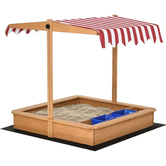 Outsunny Sabbiera in Legno con Tettuccio Regolabile 107,5x107,5x100 cm