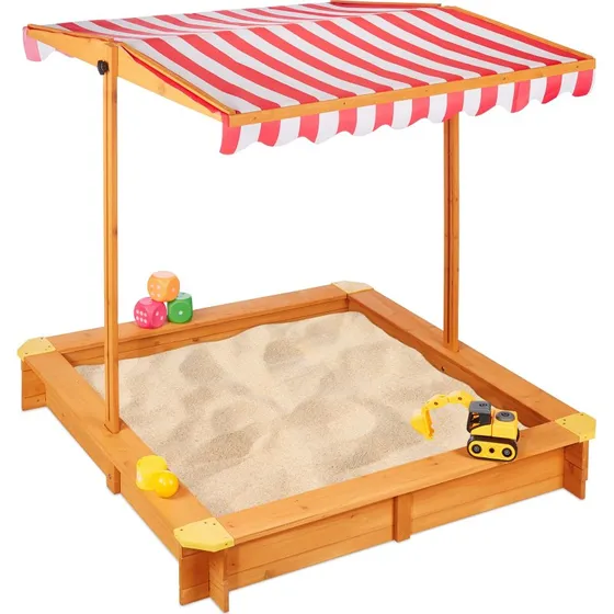 Sabbiera per Bambini con Tettuccio Regolabile in Legno d'Abete