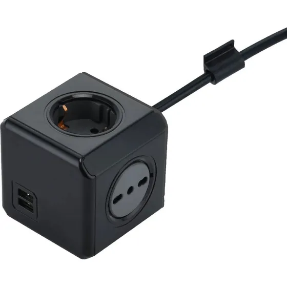 Electraline Cube Nero 16A + 2Schuko + 2USB 2.1A