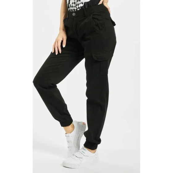 Jeans Cargo Urban Classics Neri con Tasche Zip e Vita Alta