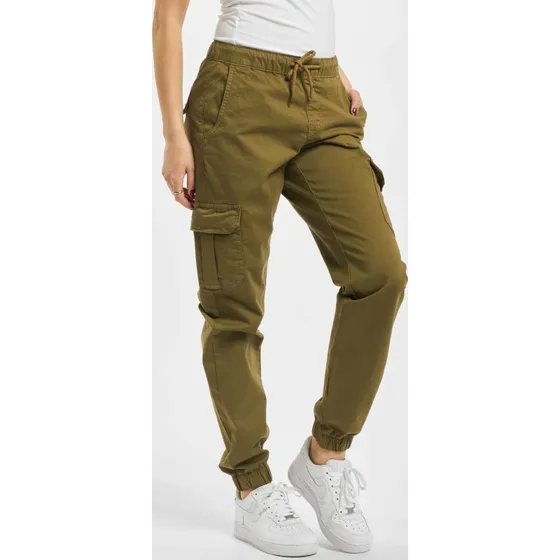 Jeans Cargo Urban Classics da donna con tasche elasticizzate Kaki
