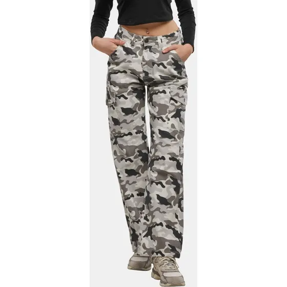 Jeans dritti donna DEF con stampa mimetica in cotone