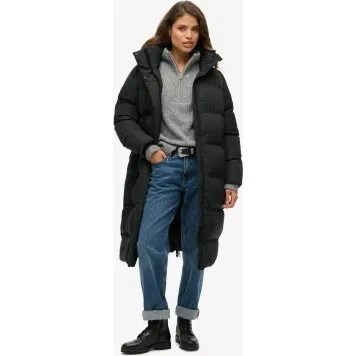 Superdry Cappotto Lungo Imbottito con Cappuccio Nero
