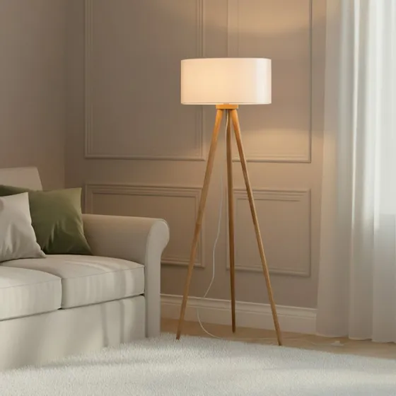 Lampada da terra Lindby Charlia, bianco e legno, 150cm
