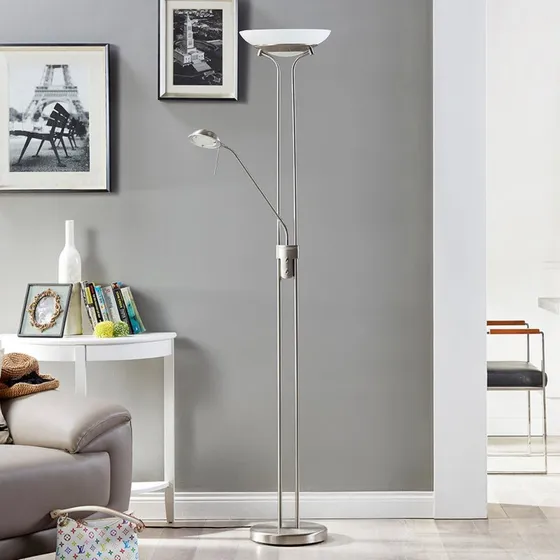 Lampada da pavimento LED Lindby Yveta - Nichel e Bianco