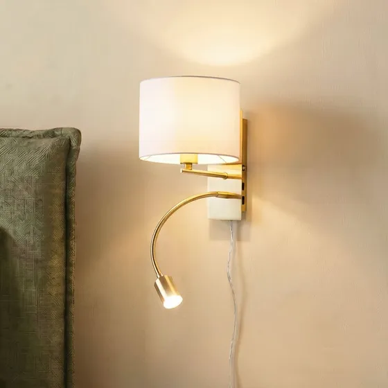 Lindby Applique Florens - Lampada da Parete con LED e Paralume in Tessuto