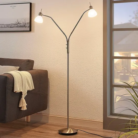 Lindby Gwendolin Lampada da Terra in Nichel con Paralumi in Alabastro