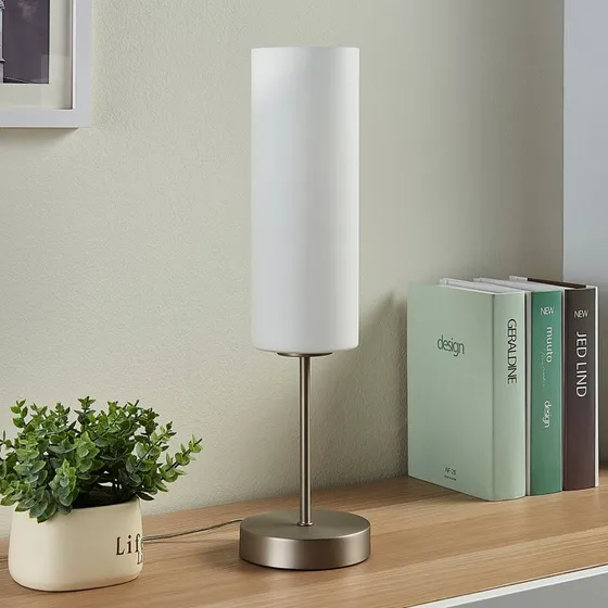 Lampada da Tavolo Lindby Felice - Bianco/Nickel con Paralume Cilindrico