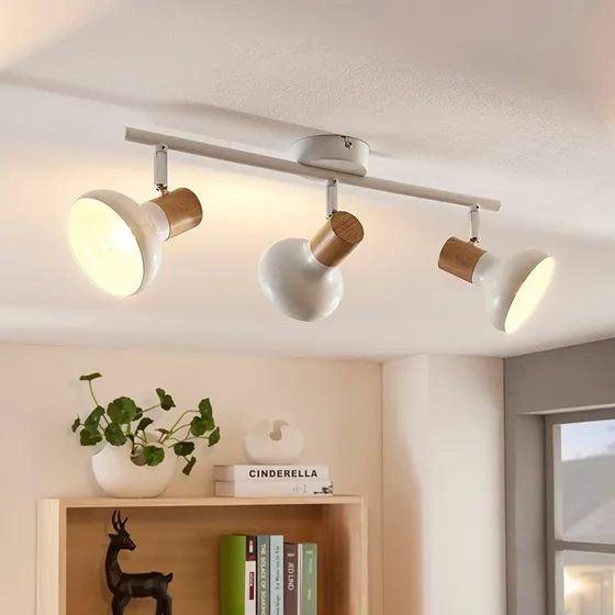 Lindby Fridolin Plafoniera Moderna Bianca con Dettagli in Legno