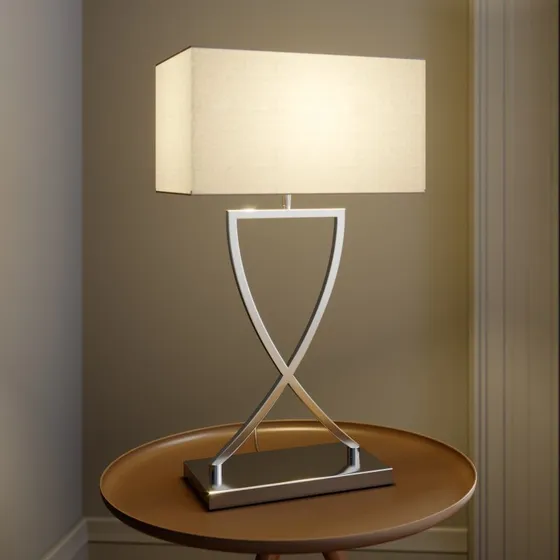 Lampada da Tavolo Lucande Evaine Cromata e Bianca