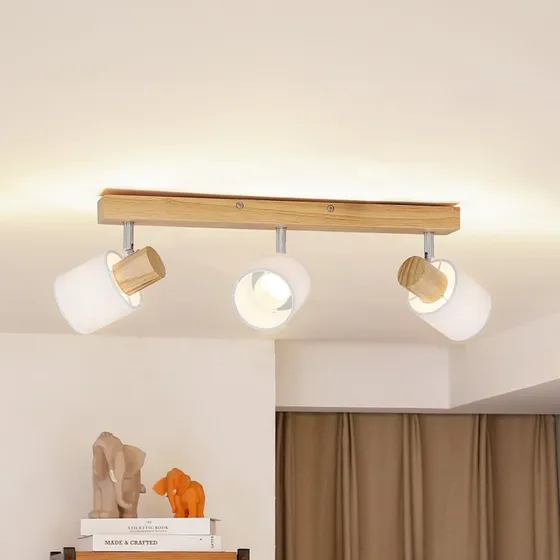 Lindby Wanessa Plafoniera in Legno e Bianco a 3 Luci