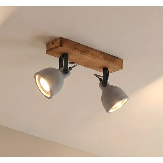 Mirka 2 Plafoniera Lindby Mitis Grigio e Legno Scuro