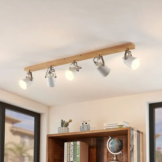 Lindby Blana Plafoniera 5 Luci Bianco/Legno