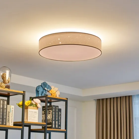 Lindby Plafoniera LED Ellamina Ø 60 cm, Bianco, Tessuto