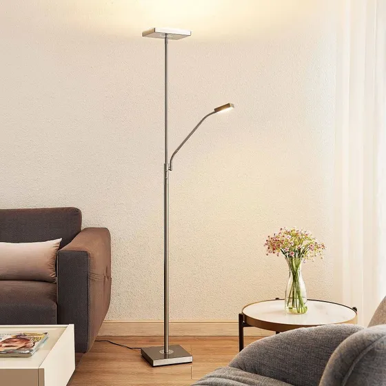 Piantana LED Sumani Lindby in Nichel Satinato - Design Angolare