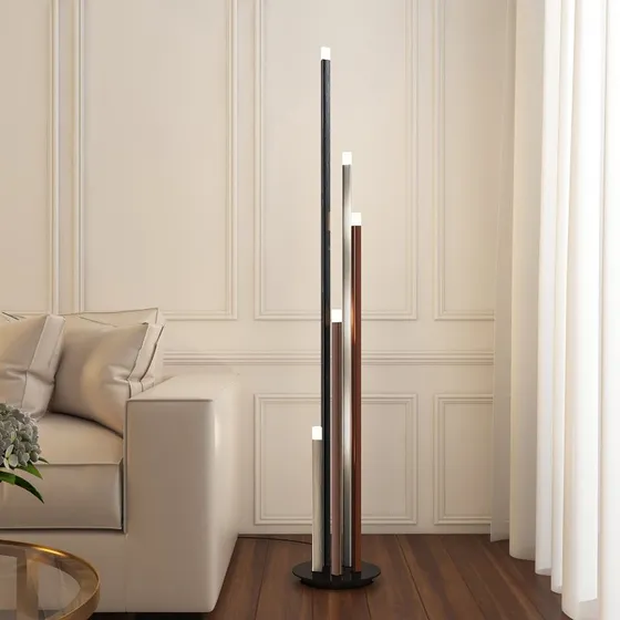 Lucande Piantana Stoika Nero/Alu/Marrone con 5 Luci LED