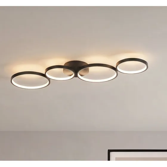 Lindby Plafoniera LED Evengeline Nero Alluminio 88 cm