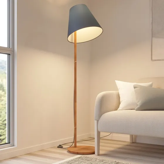 Lucande Lampada da Terra Jinda Blu e Legno, 160 cm