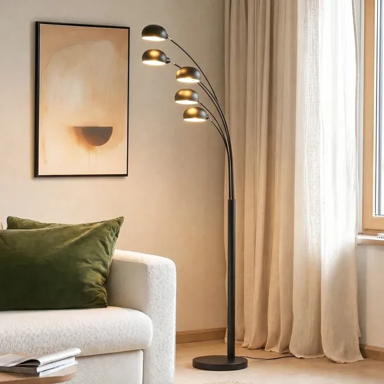Lindby Jewa Piantana Nero a 5 Luci con Paralumi Semicircolari