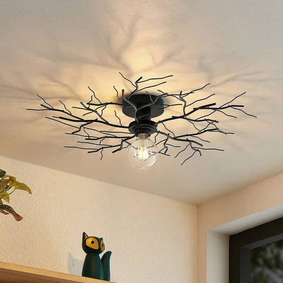 Plafoniera Lindby Vetki Matt Black - Design Organico in Metallo