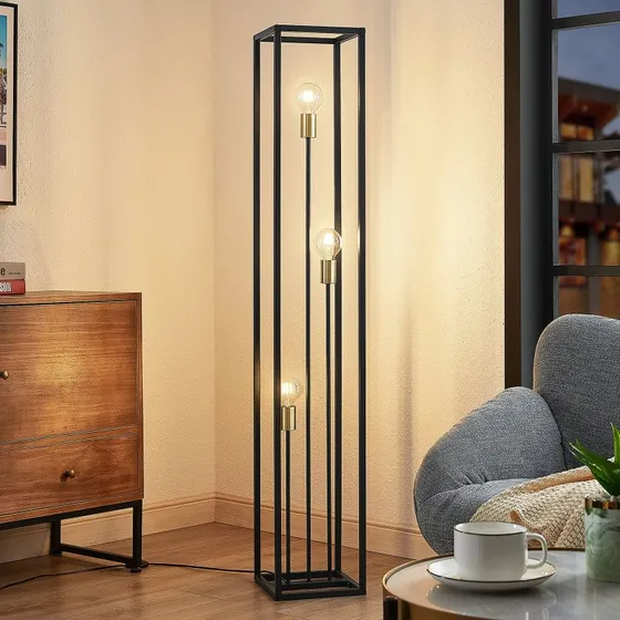 Lindby Piantana Tiliane, Nero, Metallo, 3 Luci E27, 153 cm