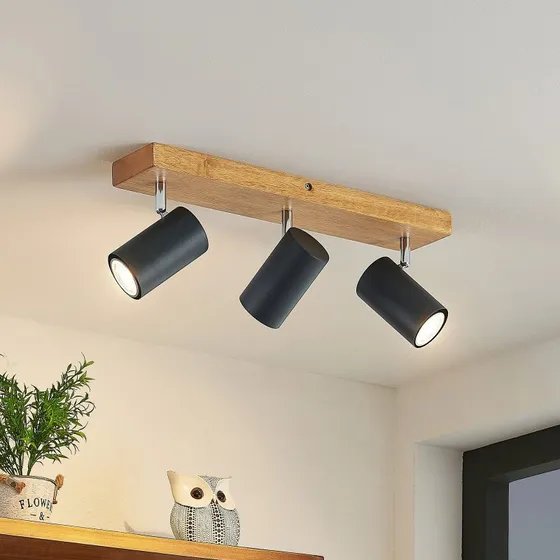 Lindby Maniva 3 Plafoniera Black/Wood - 3 Luci GU10