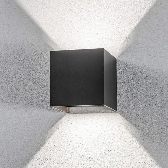 Applique da esterno LED Lindby Nivar Square, Nera, Angolare
