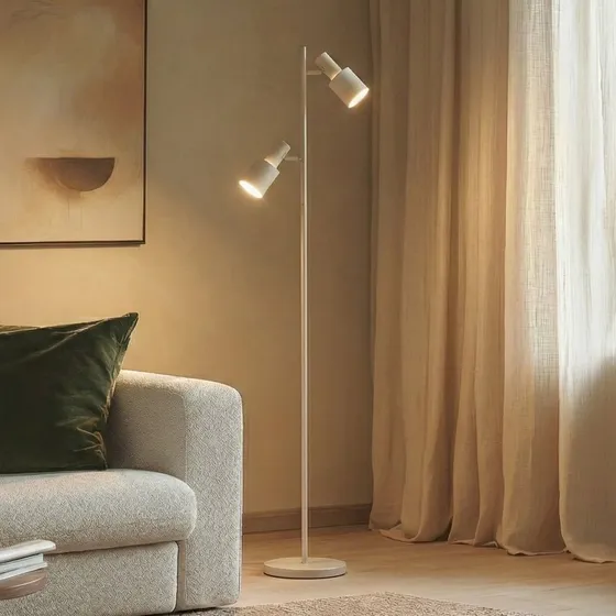 Lindby Piantana Ovelia Beige - Lampada da Terra con Paralumi Regolabili