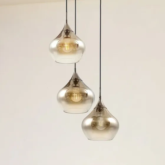 Lucande Lampada a Sospensione Jarven, 3 Luci, Nero e Vetro Fumé