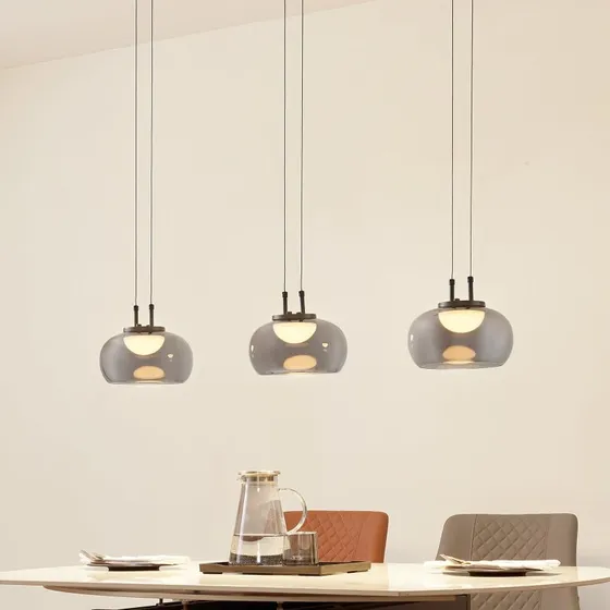 Lucande Lampada a Sospensione LED Dain, 3 Luci, Vetro Grigio Fumé