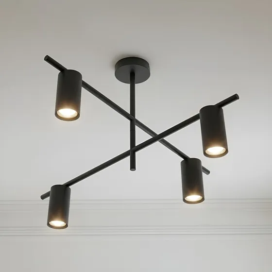 Lindby Marilou Plafoniera Nero Sabbia - 4 Luci, Ø 70 cm