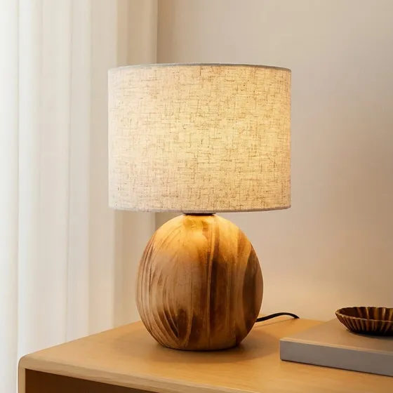Lampada da tavolo Lindby Mayumi in legno e tessuto grigio