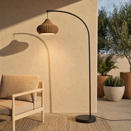 Lampada da terra esterna Lucande Taniola, Rattan e Metallo, 195 cm