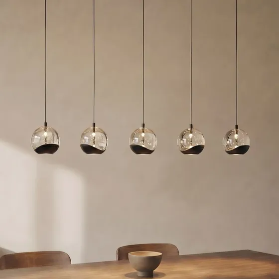Lucande Lampada a Sospensione LED Hayley Nera a 5 Luci Allungata