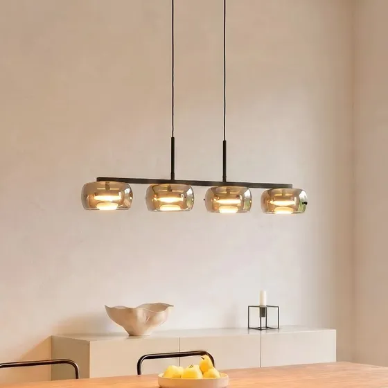 Lucande Lampada LED a sospensione Martis, ambra, 4 luci, dimmerabile