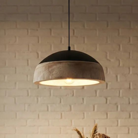 Lucande Lampada a sospensione Leivar, Legno/Nero, Ø 35 cm, E27