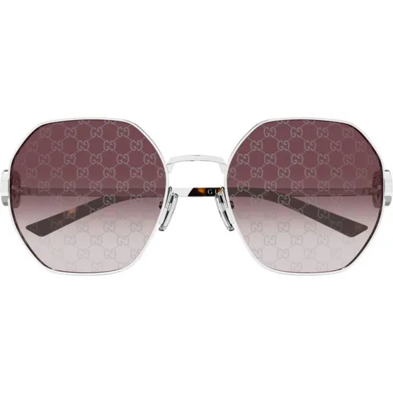 Gucci GG2046S Occhiali da Sole Donna Argento e Rosso Geometrici