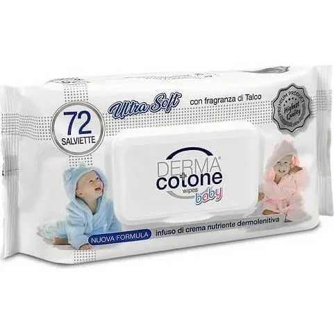 Salviette Umidificate Dermacotone al Talco, 72 Pezzi