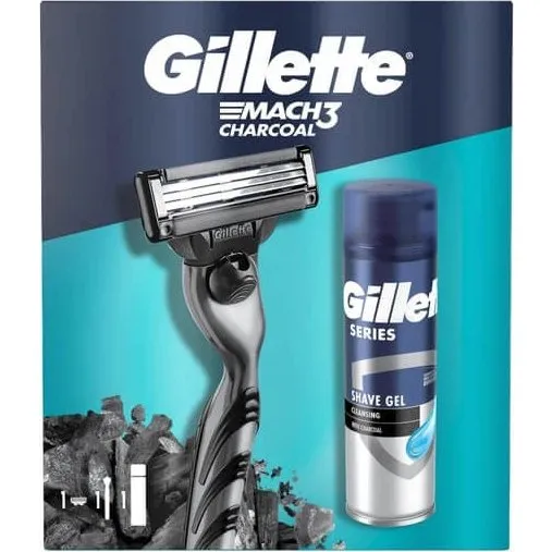 Set Gillette Mach3 Charcoal: Rasoio + 1 Ricambio + Gel Detergente 75ml