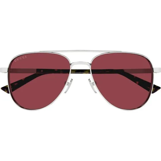 Gucci GG1962S Occhiali da Sole Uomo Argento Rosso Pilot 56mm