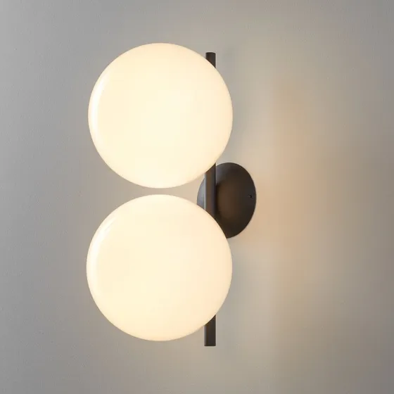 Flos IC C/W1 Double Applique/Plafoniera Nera con Sfera in Vetro