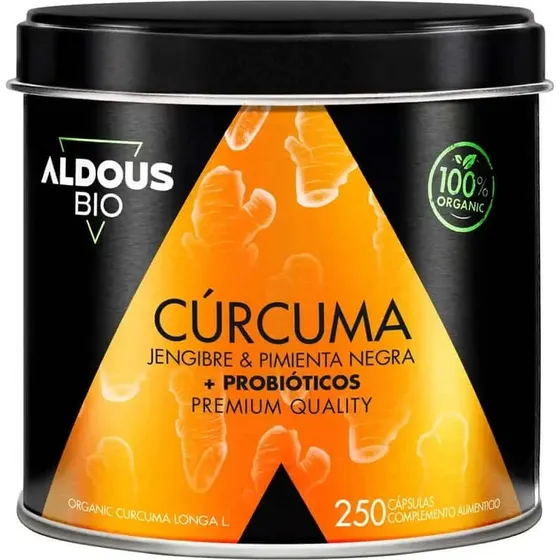 Aldous Bio Curcuma con Zenzero, Pepe Nero e Probiotici - 250 Capsule