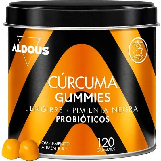 Aldous Bio Curcuma con Zenzero, Pepe Nero e Probiotici, 120 Gommine