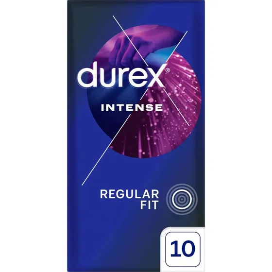 Durex Intense Preservativi con Gel Stimolante e Texture a Coste, 10 pz