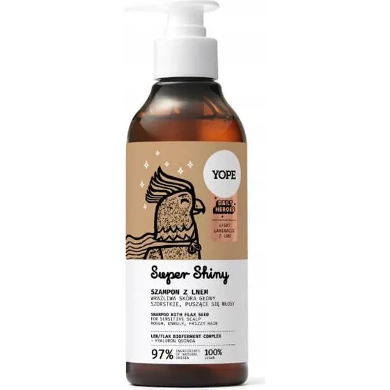 Yope Shampoo Super Shiny con semi di lino 97%, 300 ml